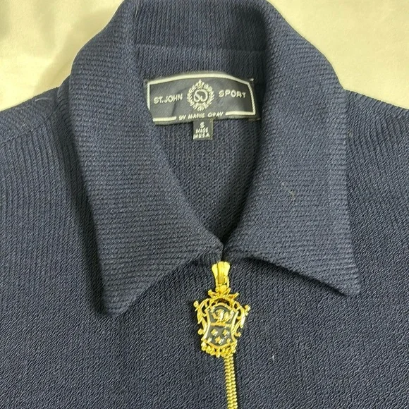 St John Sport by Marie Gray RARE Knit Zip Up Nautical Bomber style Jacket